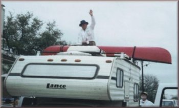 Betty Scott unloading her canoe for the Brazos River trip, February, 2002