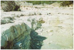Deep gorge cut into limestone by flood waters
