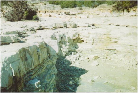 Deep gorge cut into limestone by flood waters